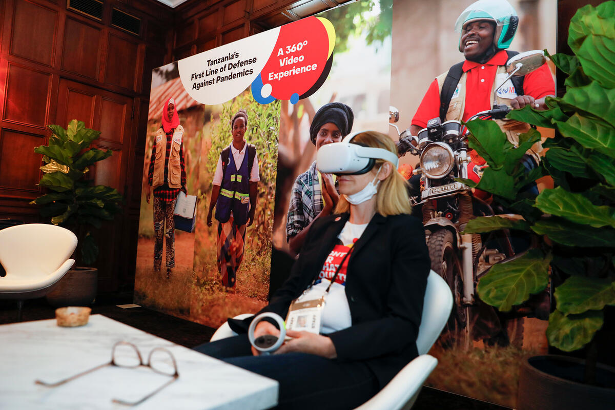 <p>The virtual reality space at the Global Fund’s “Fight for What Counts” Seventh Replenishment campaign event at Gotham Hall, New York, 18 September 2022. The Global Fund/Tim Knox</p>