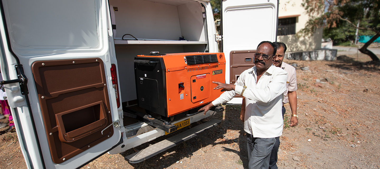 Each van travels with a lab technician, and is equipped with a cooler and a generator. Gopinath Danane, the driver of the van visiting the hospital in Rajgurunagar, said he sometimes spends up to five hours to reach remote communities