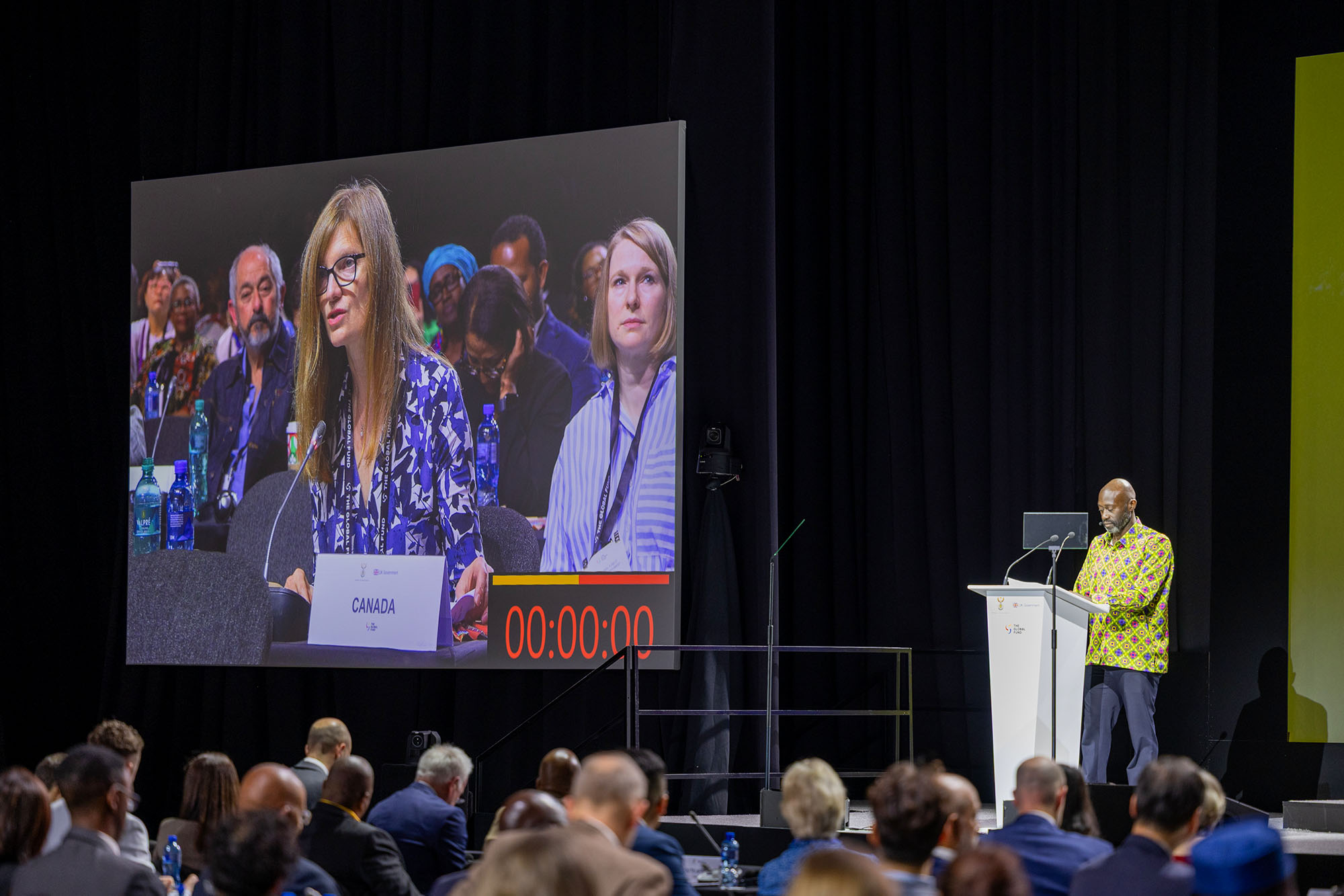 Cynthia Termorshuizen, Deputy Minister, G7 Summit and Personal Representative of the Prime Minister (Sherpa) for G7 and G20, Canada, speaks at the Global Fund’s Eighth Replenishment Summit in Johannesburg, South Africa, on 21 November 2025.