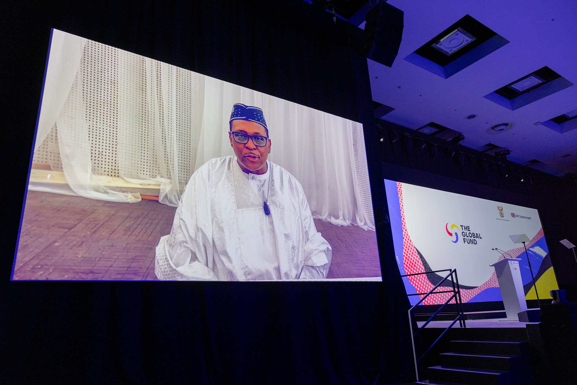 Dr. Muhammad Ali Pate, Coordinating Minister of Health &amp; Social Welfare, Nigeria, delivers a video message to the audience at the Global Fund’s Eighth Replenishment Summit in Johannesburg, South Africa, on 21 November 2025.