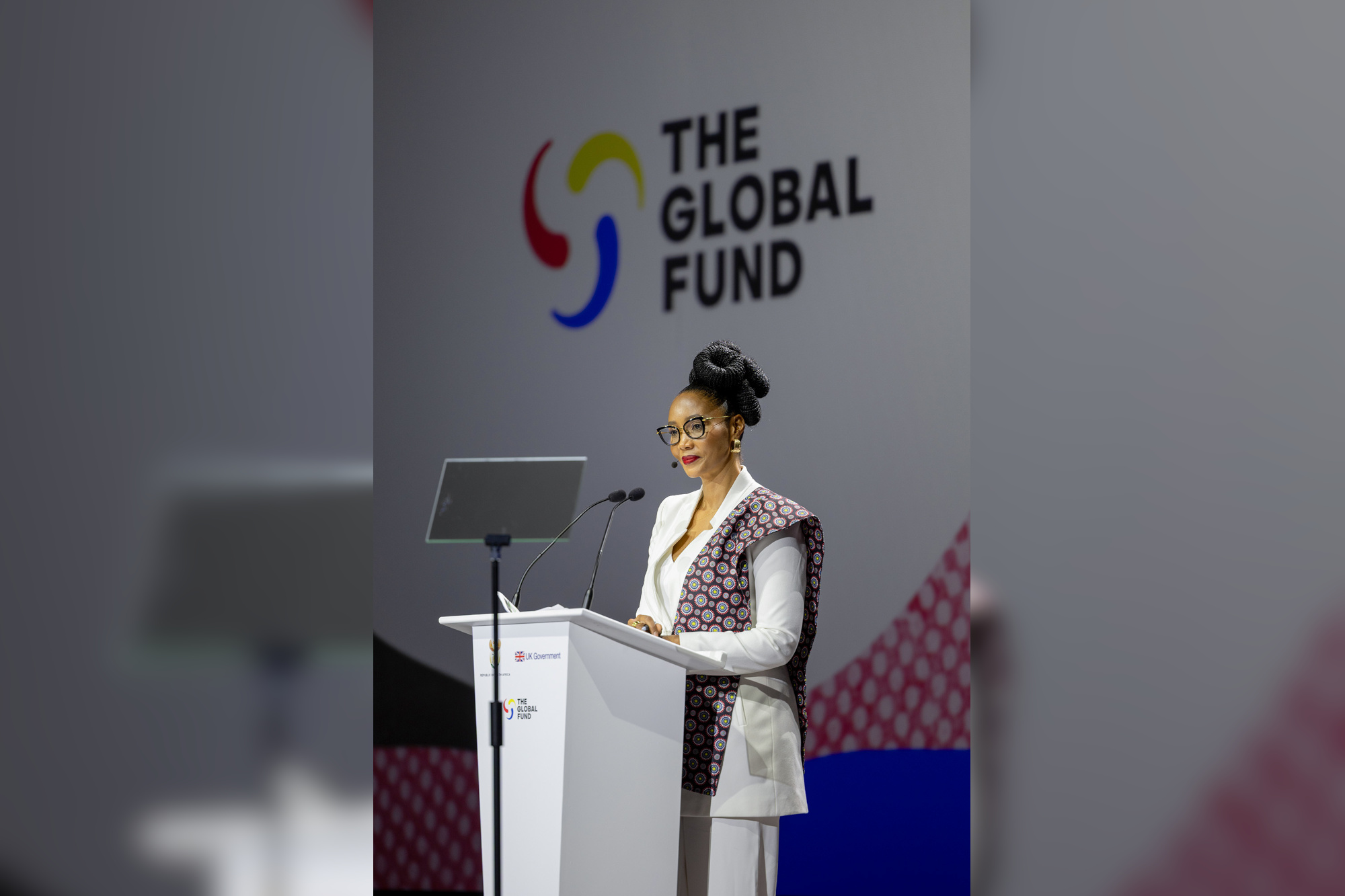 Co-moderator Azania Mosaka at the Global Fund’s Eighth Replenishment Summit in Johannesburg, South Africa, on 21 November 2025.