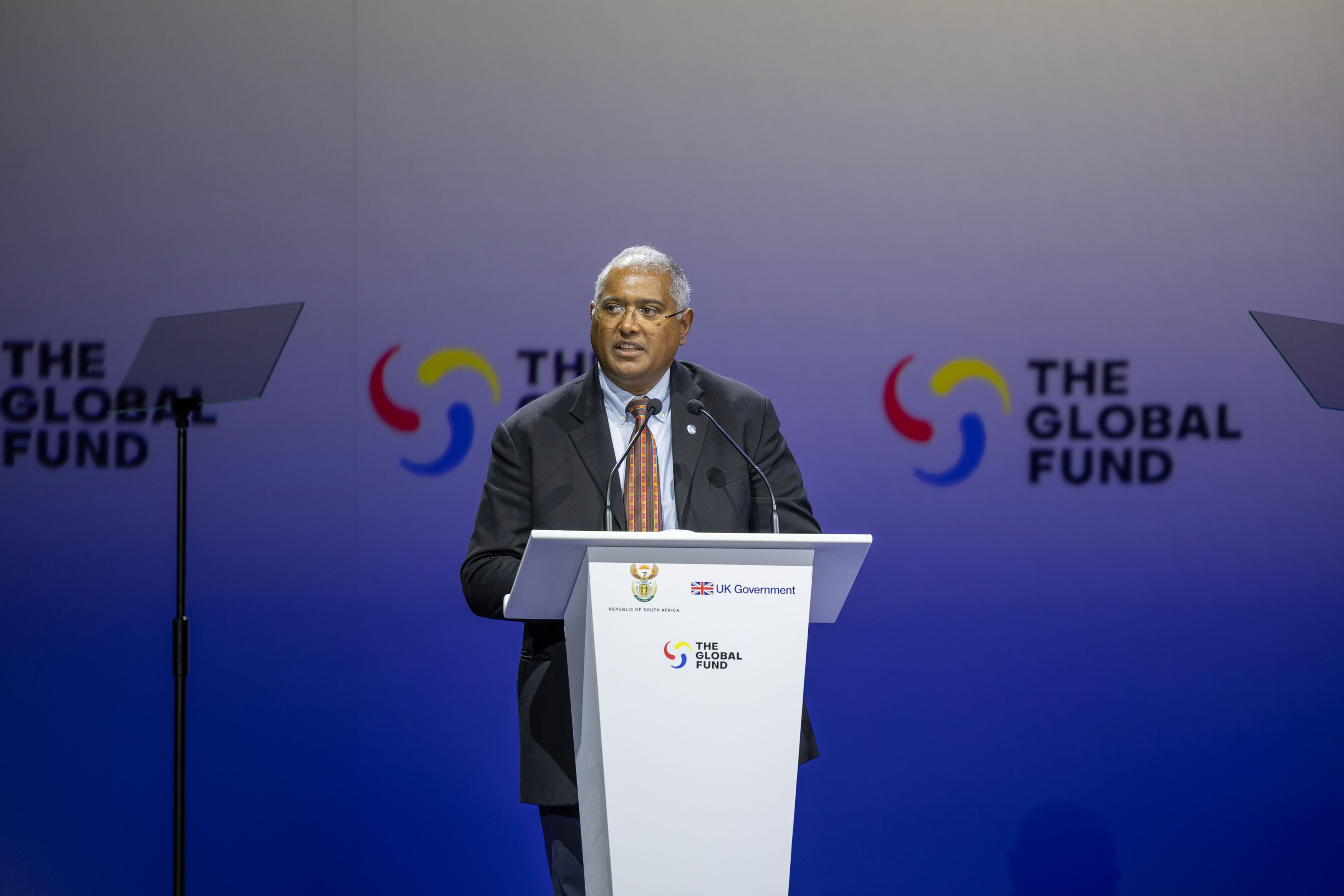 Sherwin Charles, CEO and Co-founder of Goodbye Malaria, and member of the Global Fund Board representing the private sector, speaks at the Global Fund’s Eighth Replenishment Summit in Johannesburg, South Africa, on 21 November 2025.